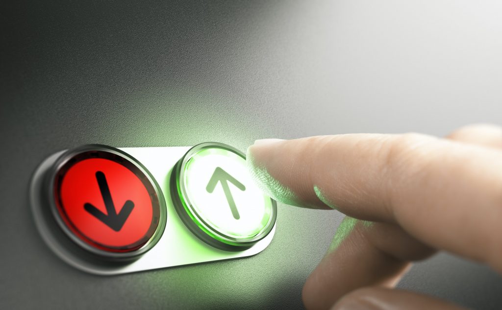 Elevator up or down buttons concept.