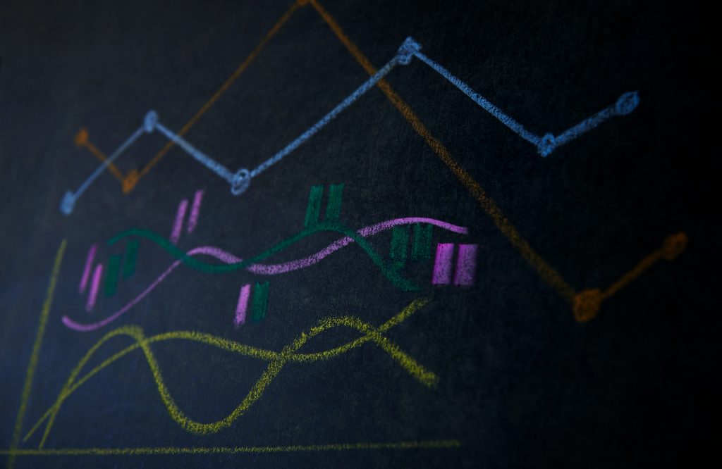 The multi-colored chart on the chalkboard